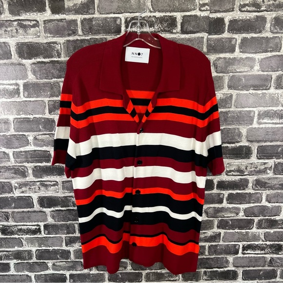 NN07 Miyagi Cotton Shirt - Wine Stripe - Size XL - Picture 2 of 11